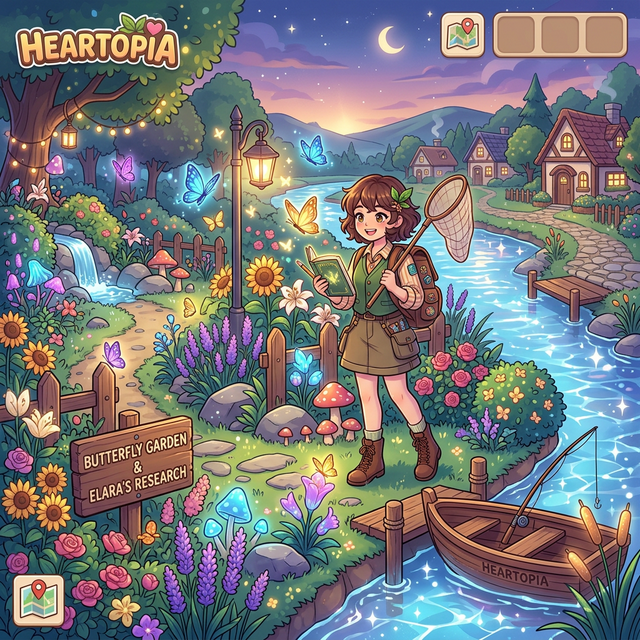 Naniwa standing in her cozy, magical riverside garden