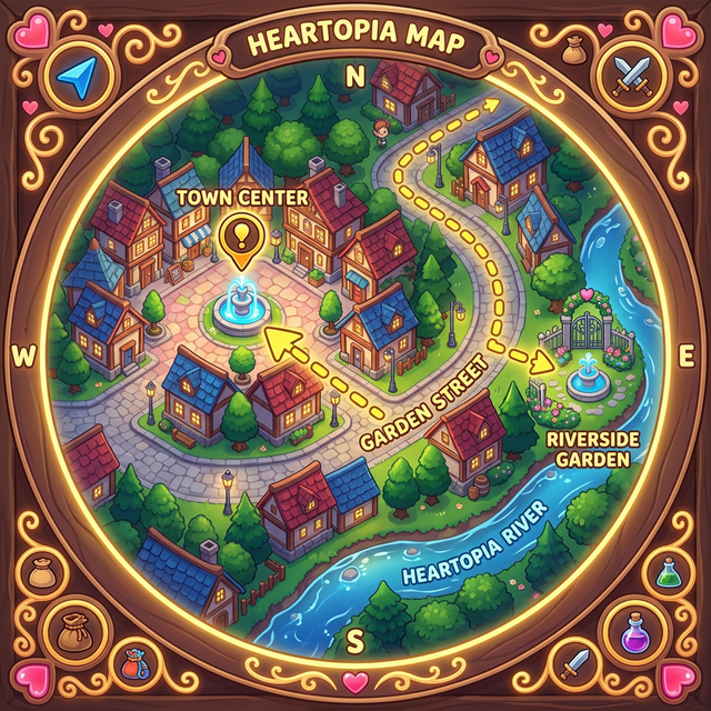 Map route showing path to Naniwa's Riverside Garden from Garden Street