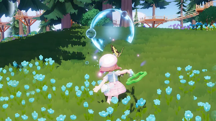 Player collecting a butterfly in Heartopia
